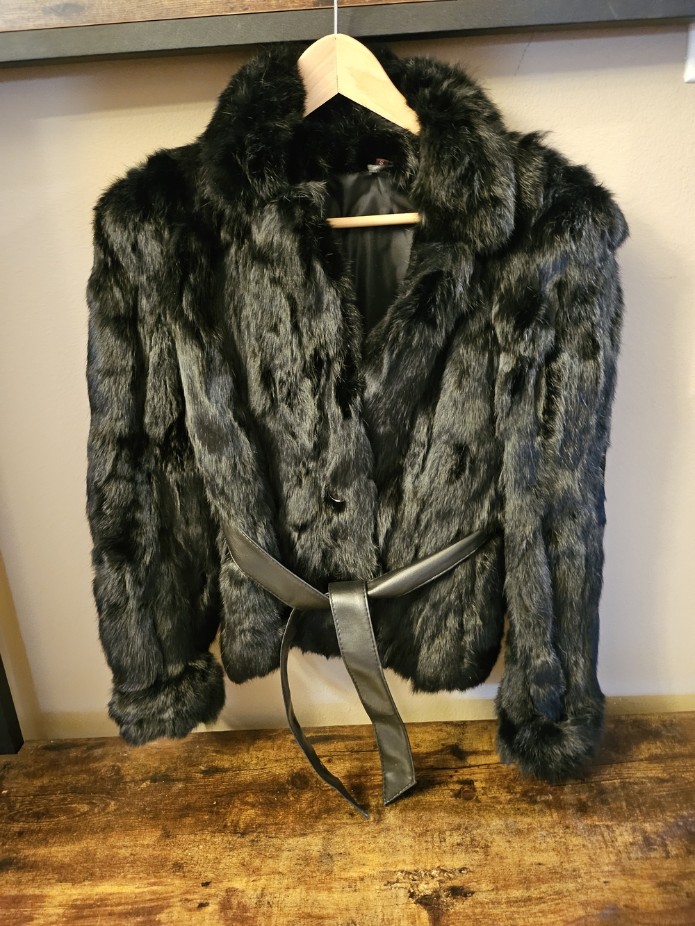 Black RABBIT Fur Belted Jacket - Women